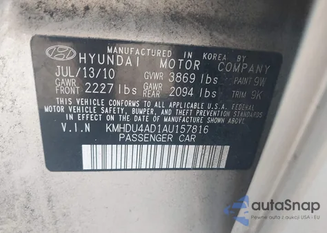 2010 Hyundai Elantra Gls from USA, damaged, VIN KMHDU4AD1AU157816